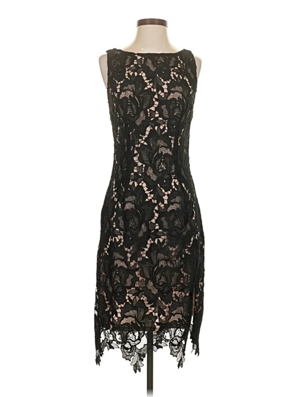 BB Dakota Black Lace Midi Dress with Nude Slip Size 6